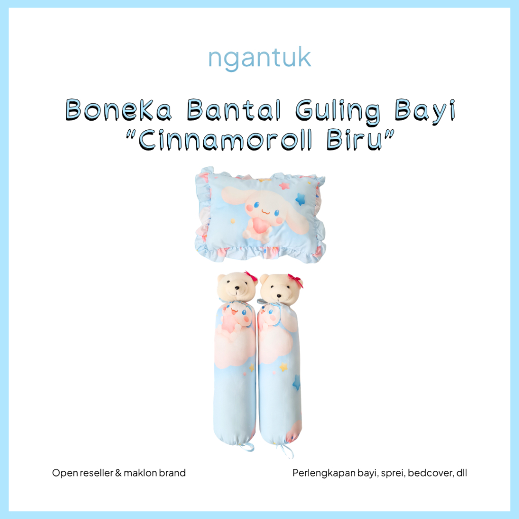 NGANTUK Bantal Guling Bayi Boneka Beruang "Cinnamonroll Biru" | Perlengkapan Tidur Bayi