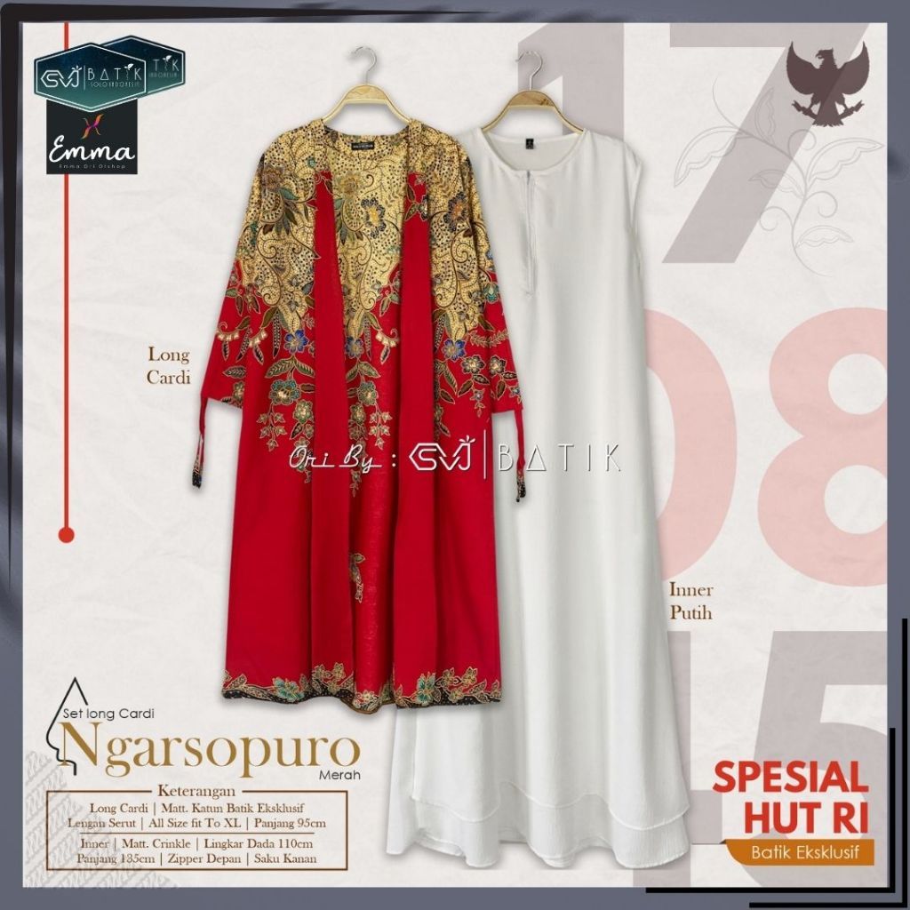 Setelan Wanita Batik Long Cardi Inner Kekinian Outer Panjang dan Dress Crinkle