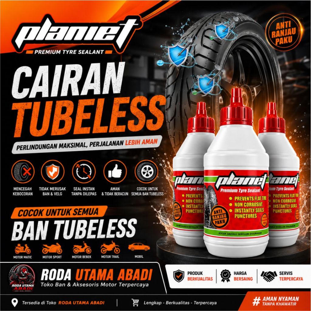 Planet Cairan Ban Tubles (anti bocor) Premium Tyre Sealant merk Planet 350ML / Untuk melindungi ban 