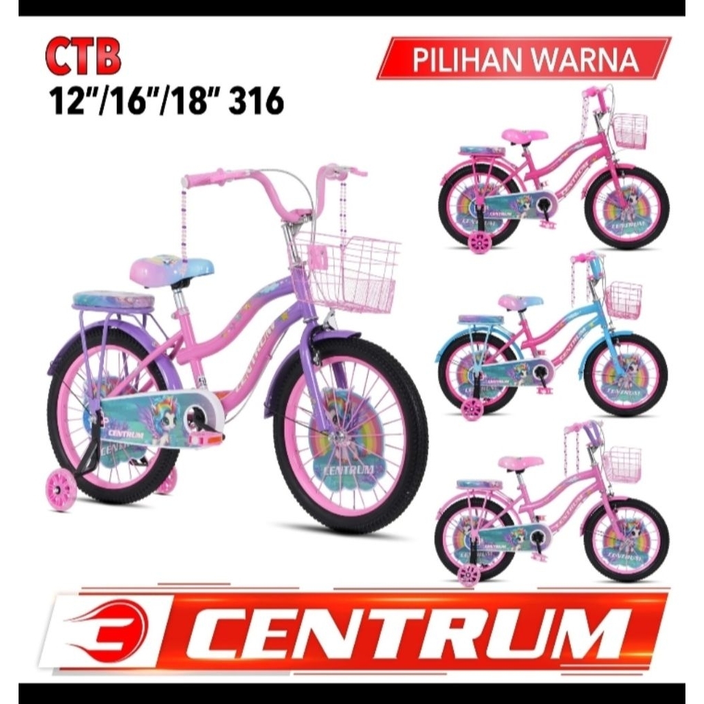 sepeda anak perempuan Centrum 16 inch ada roda bantu dan keranjang