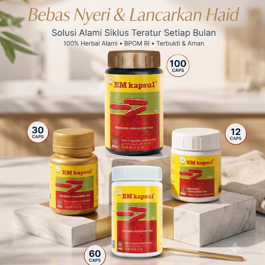 EM Kapsul Herbal Pelancar Haid & Meredakan Nyeri Datang Bulan Original BPOM