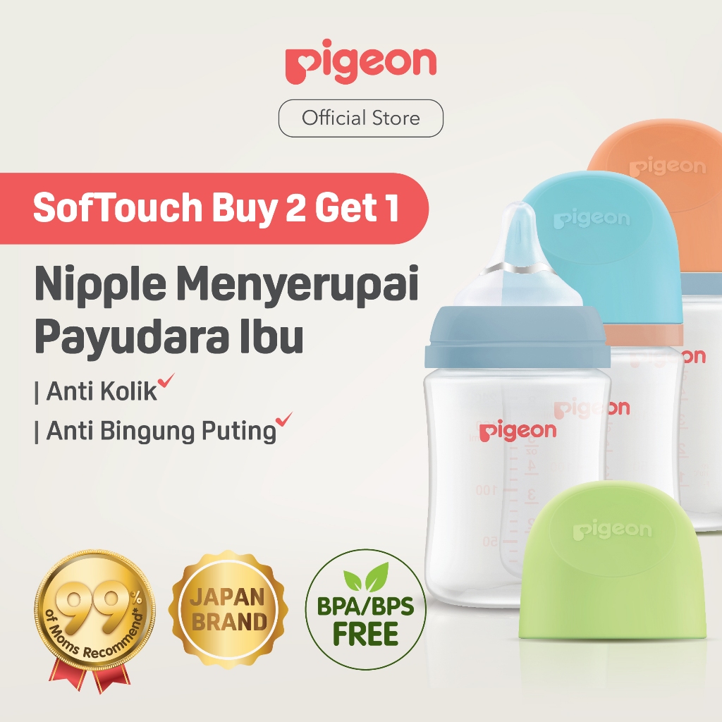 PIGEON B2G1 Botol BPP Wide Neck w/ SofTouch Nipple | Botol Triple Pack | Botol Susu Bayi & Anak | Bo