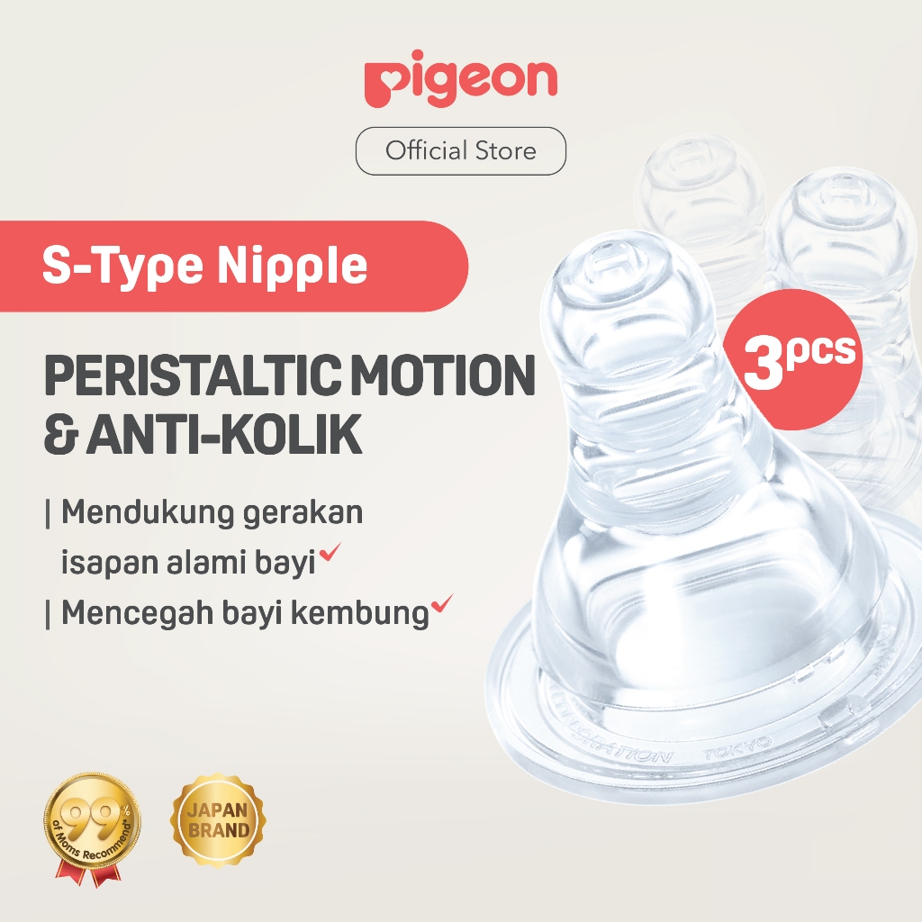 PIGEON Peristaltic S-Type Nipple - 3pcs Blister Original Asli | Pilih Size | Nipple Slim Neck | Elas