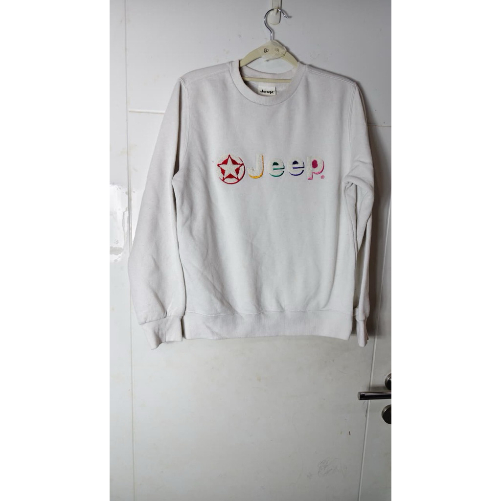 Crewneck Sweater JEEP Original white timbul towel mewah