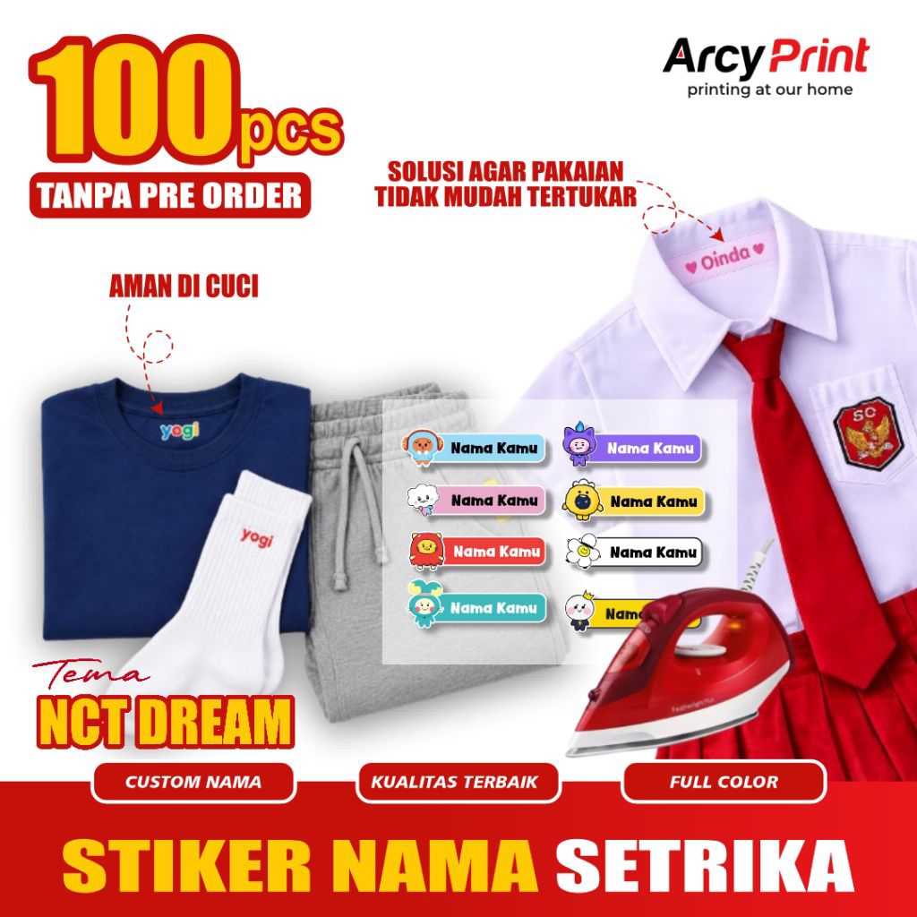 [100pcs] tema NCT Dream stiker Nama Baju Stiker Setrika