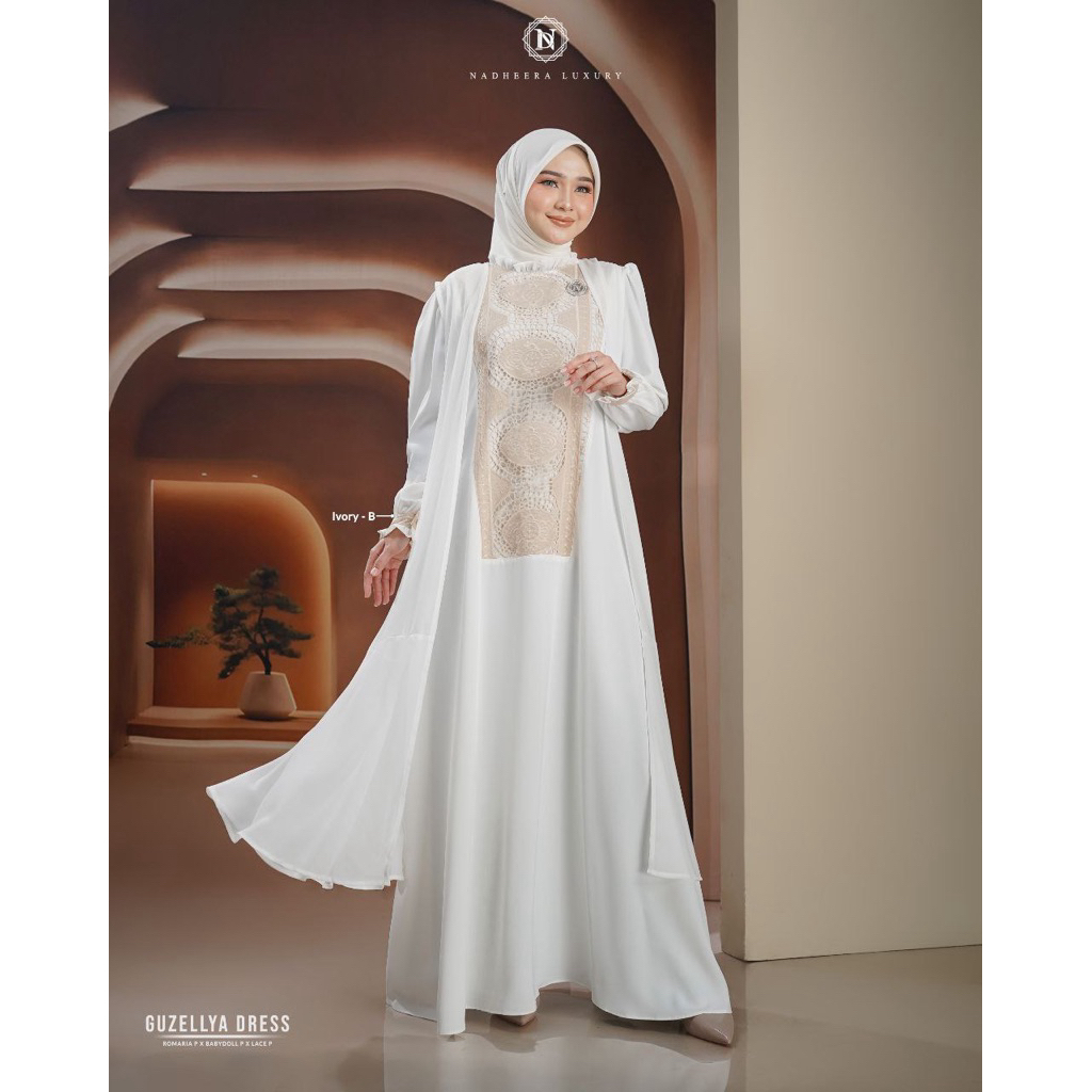 PROMO READY - GUZELYA DRESS GAMIS MEWAH BRUKAT WHITE ONLY BY NADHEERA LUXURY