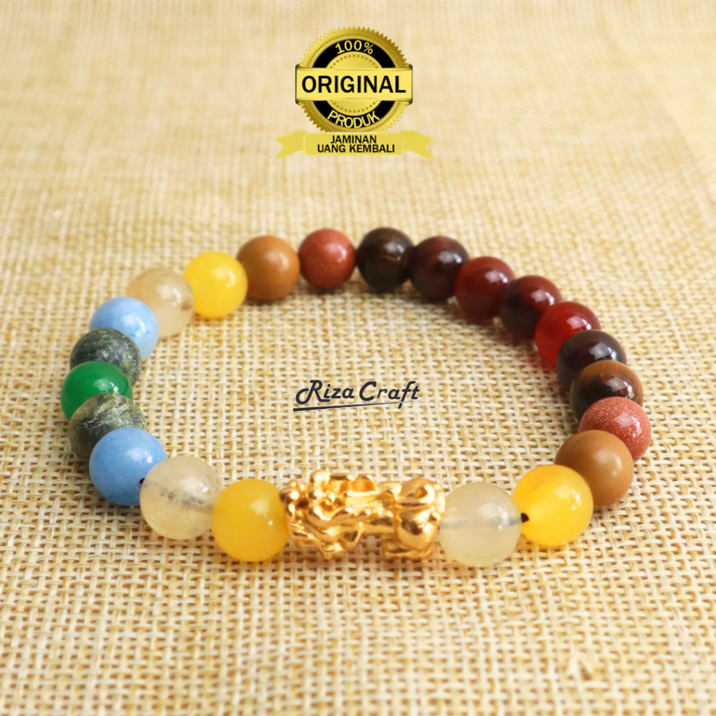 Gelang Pixiu Asli Naga Emas Batu Akik Alam Kristal Alam Pria Wanita Keren Estetik Aesthetic