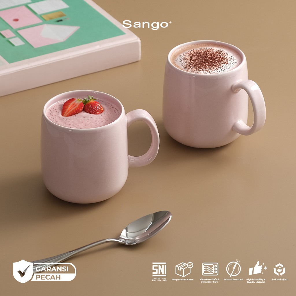 Sango Mug Pastel dan Sendok Isi 4 | Set Gelas Cangkir Kopi Souvenir Mewah Classic Elegan Premium Est