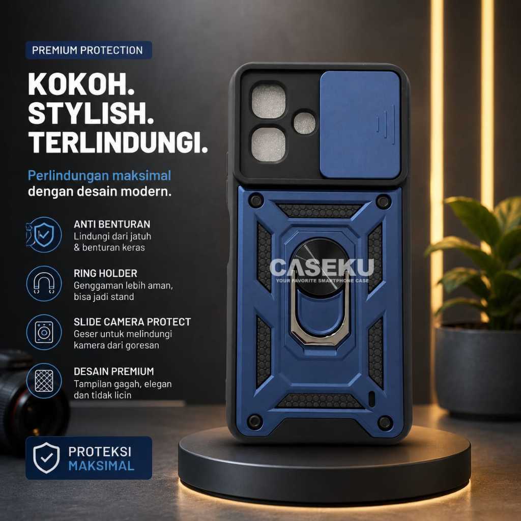 Case Infinix Smart 20 4G Armor Slide Protect Kamera Case Robot + RingStand Case Infinix Smart 20 4G