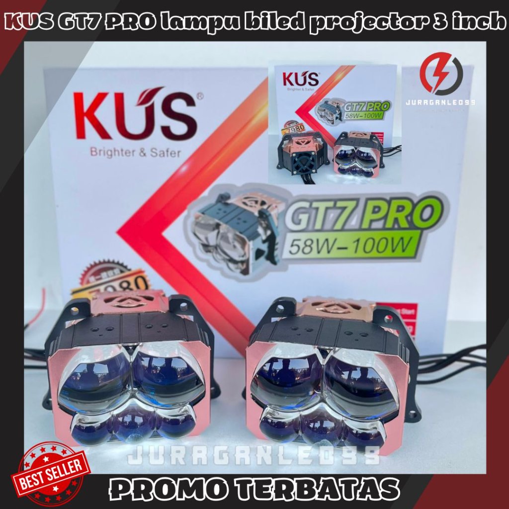 KUS GT7 PRO lampu biled projector 3 inch laser 5 mata titik bi led bluelens 110W mobil motor