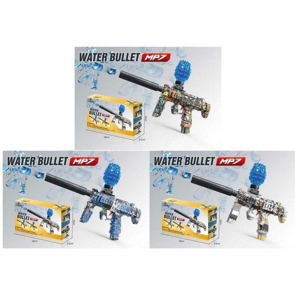 Mainan Tembakan Gel Blaster MP7 Water Bullet Gun Otomatis Elektrik Full Set Grafiti Biru Bonus Pelur