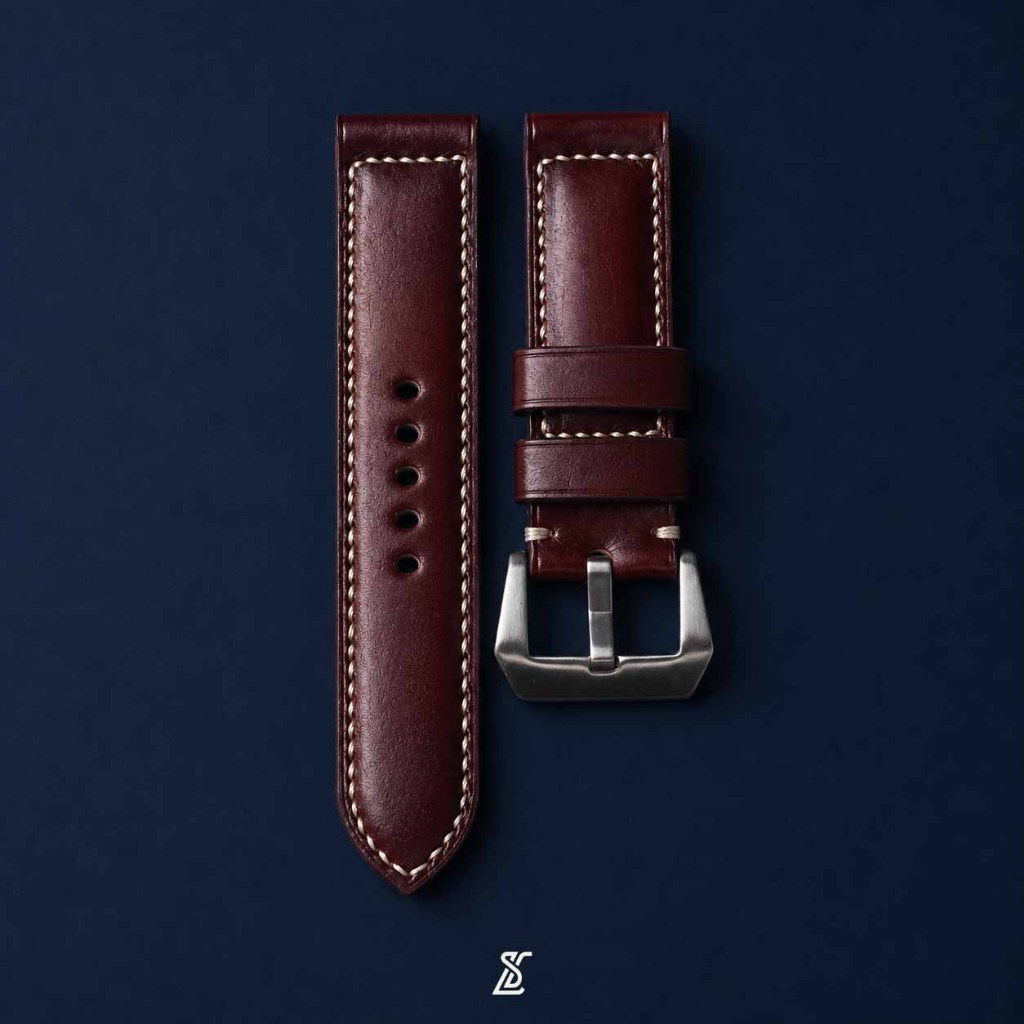 Lucky Strap Tali Jam Tangan Kulit Sapi Burgundy Maroon Handmade Panerai - Strap Jam Pria Wanita