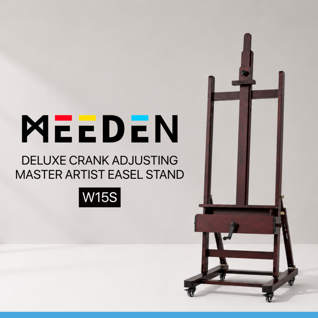 Meeden Deluxe Crank Artist Easel – Easel Lukis Studio Kayu Premium Adjustable untuk Kanvas Besar, Lu