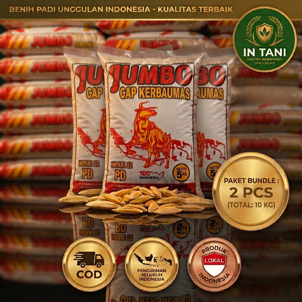 Benih Padi Jumbo Cap Kerbaumas Inpari 32 PD 5 kg Paket Bundle 2 pcs Total 10 kg