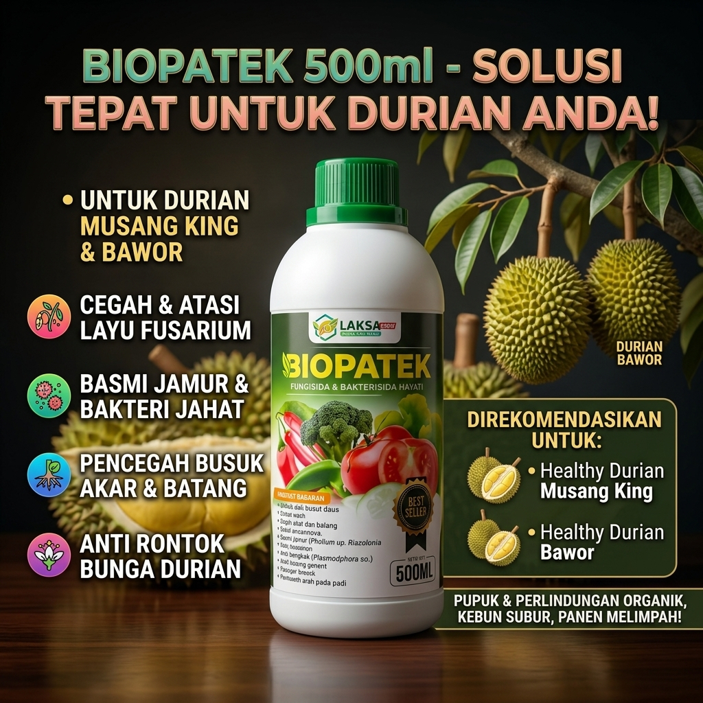 BIOPATEK 500ML Fungisida Bakterisida Hayati Obat Layu Fusarium pada Durian Patek Busuk Batang Akar R