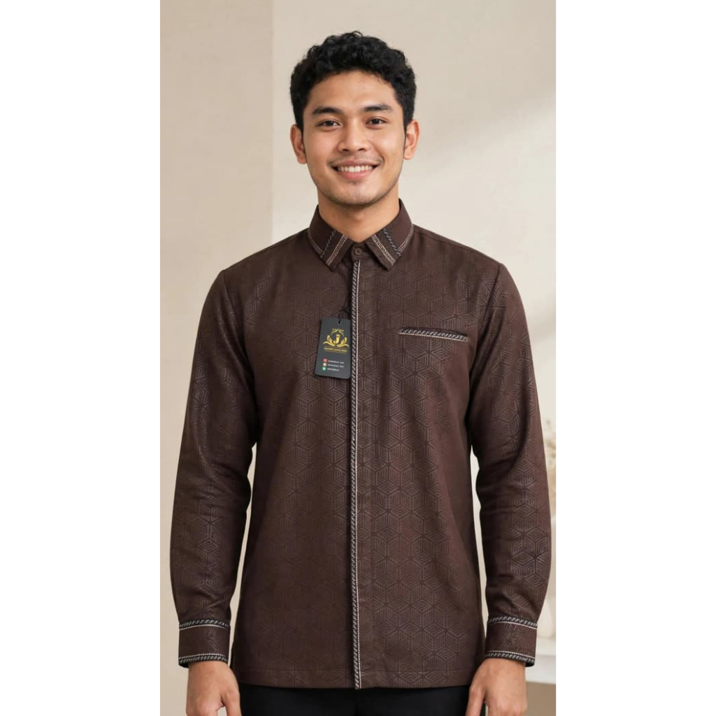 Kemeja Batik Premium Pria ADIRAGA Jasmine Tangan Lengan Pendek Motif Cokelat Tua Bahan Adem Berkuali