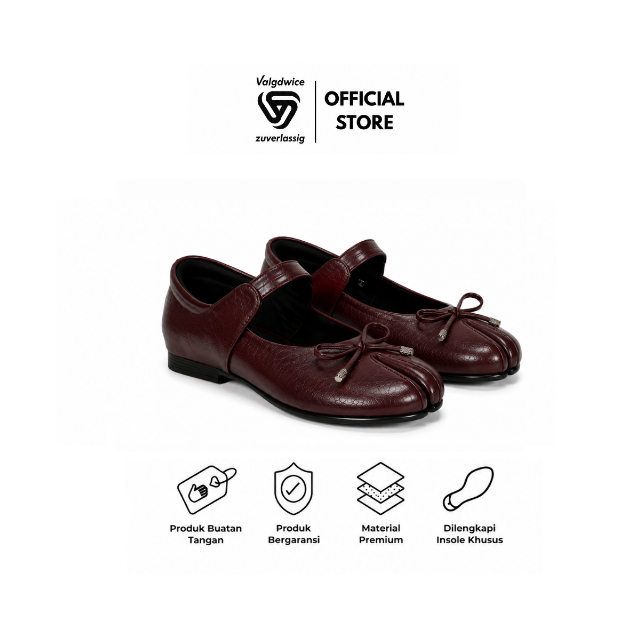 valgdwice.id - (NEW) Aretha Series ver1 8011 Sepatu Mary Jane Tabi Wanita Maroon | Flat Shoes Pita E