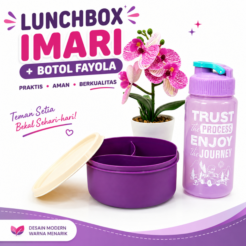 Kotak Makan Mini Anak 500 ML Lunch Box Wadah Bekal Cemilan Snack Bayi Lucu Tepak+BOTOL MINUM PLASTIK