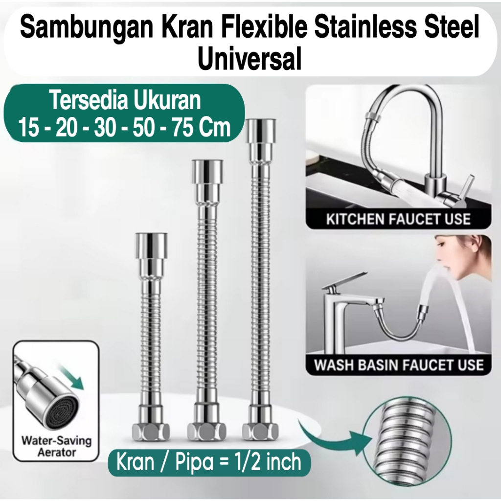 Sambungan Kran Flexible Stainless Steel Faucet Extender Universal Kran Wastafel