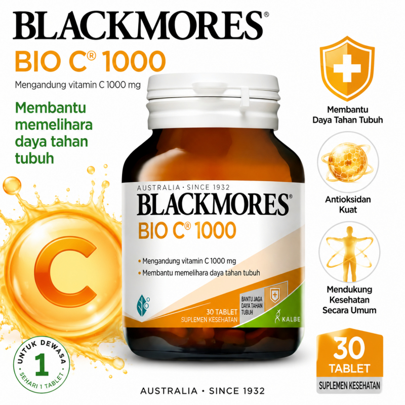 [EXP05/2028] Blackmores BIO C 1000mg 30 Tablets Vitamin C Tinggi Untuk Daya Tahan Tubuh 100%ASLI