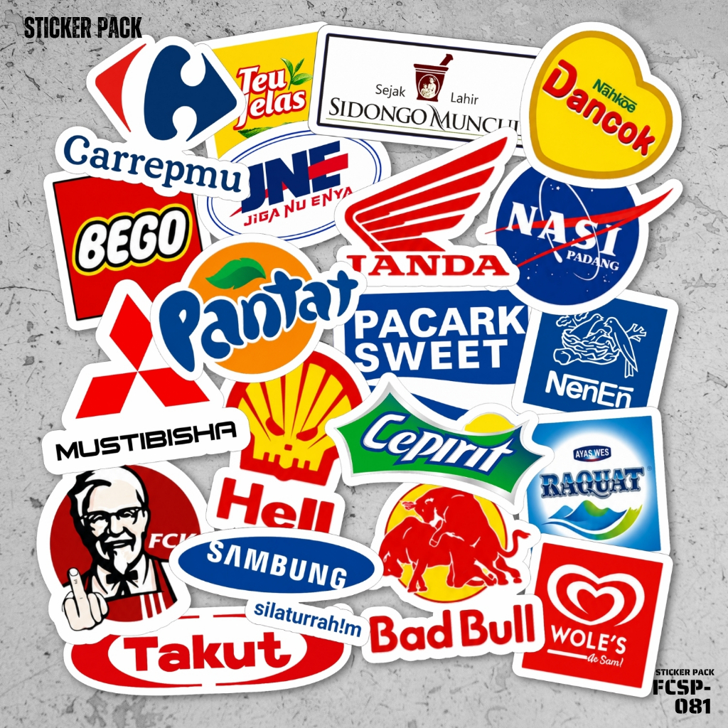 Stiker Pack Plesetan Lucu Logo Brand Kata-kata Merk Lucu Vinyl Waterproof Die Cut