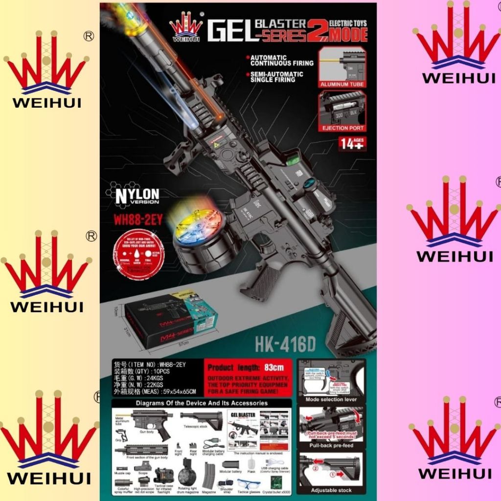 HK416D WEIHUI SERIES 2 MAINAN VIRAL BISA BUNYI INFRA RED GUN LAMPU ASAP MUFLER