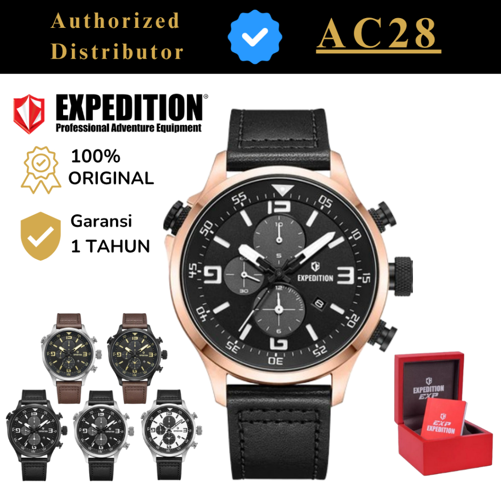 Jam Tangan Pria Expedition EXP 6318 / E6318 / 6318 Leather Original Garansi 1 Tahun
