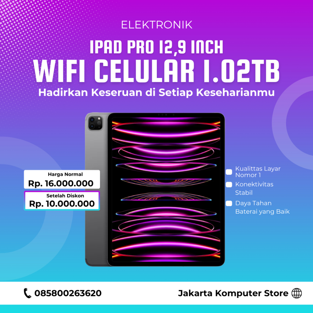 IPAD PRO 12,9 INCH GEN 3 A1895 GREY PENYIMPANAN 1.02TB WIFI CELULAR SECOND ORIGINAL