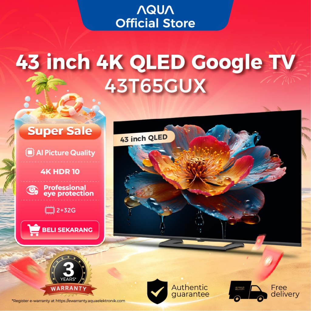 AQUA Elektronik TV 43T65GUX -4K QLED-HDR 10-Google TV - AI picture quality- Dolby Audio- Google Play