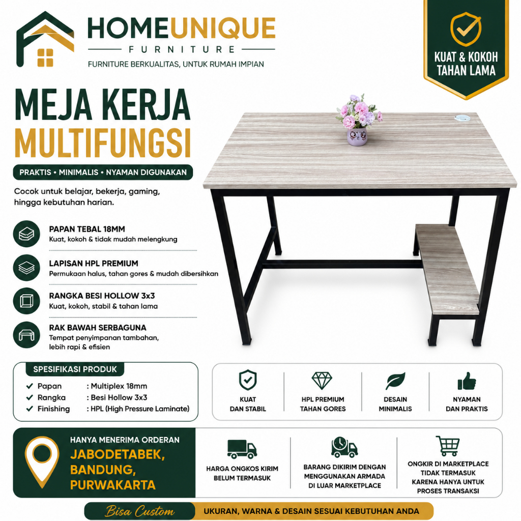 HOMEUNIQUE Meja kerja Paten Alas Cpu/ Meja laptop kantor Belajar (PTH1CPU)