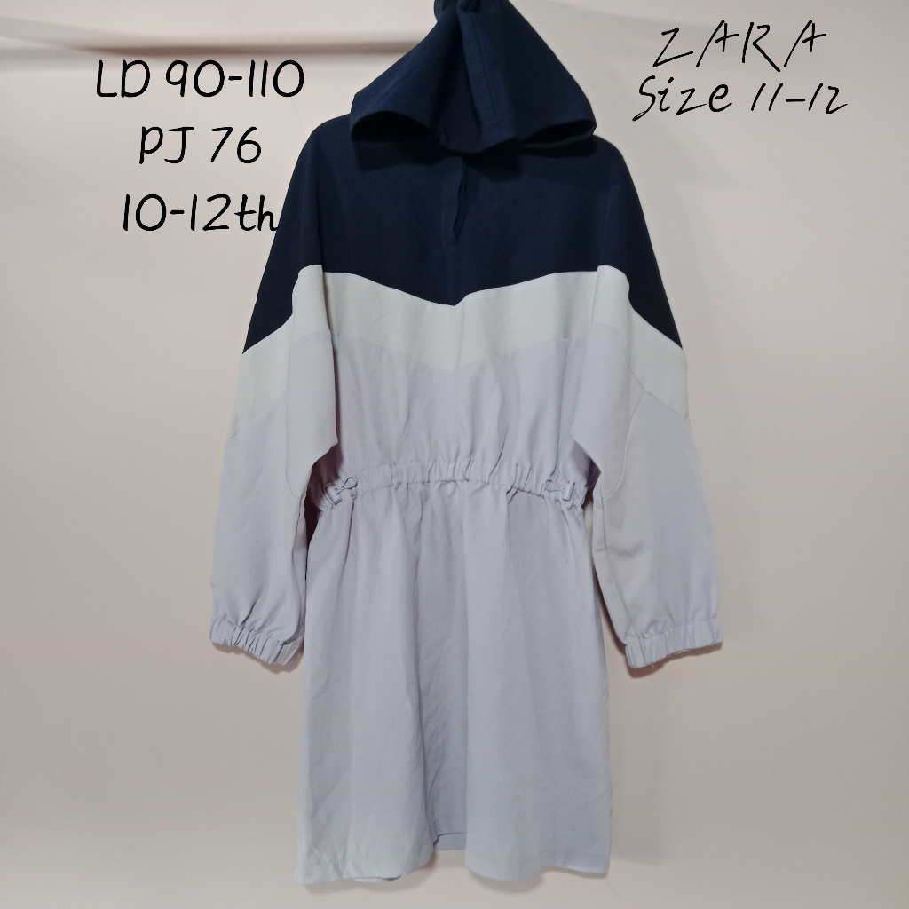 Hoodie Dress Colorblock Navy White Pink 10-12 Tahun ZARA Kids