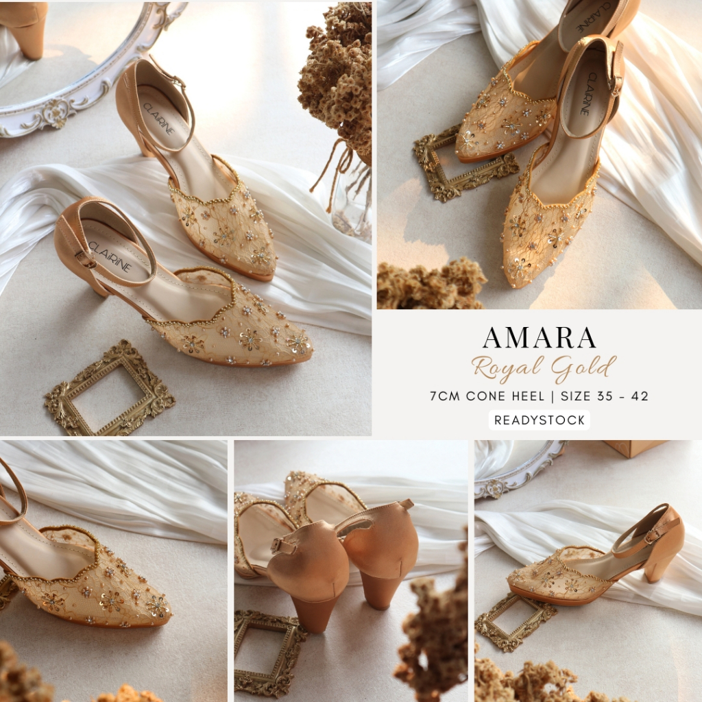 CIKUSHOES - Amara Heels Wedding Bridal Payet Royal Gold 7cm