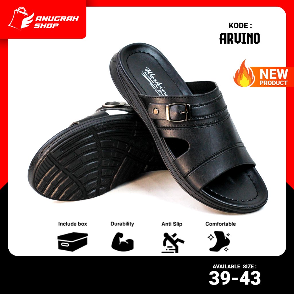 Sandal Pria Slop Working Arvino Sandal Kulit Size 39-43