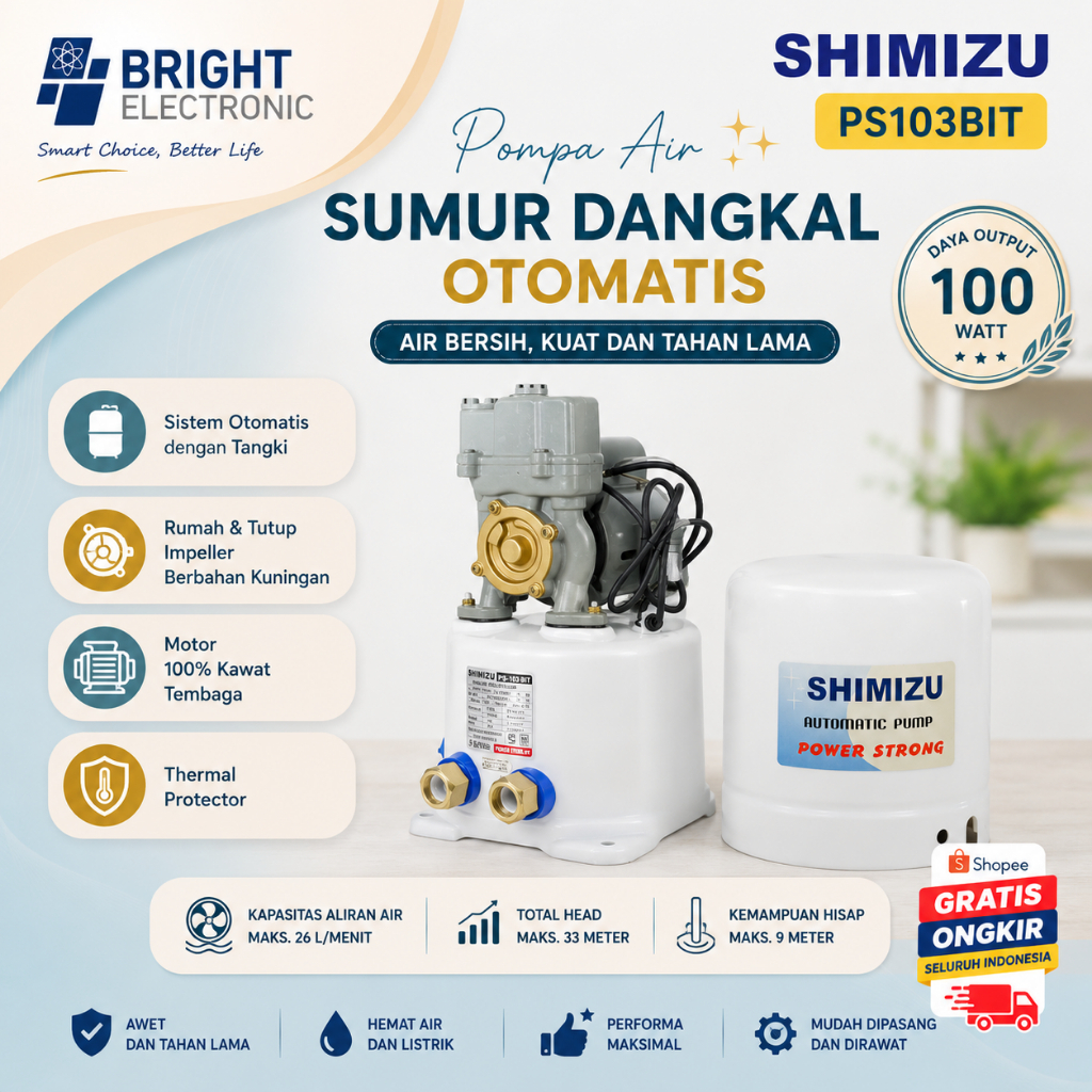 POMPA AIR OTOMATIS SHIMIZU PS103BIT/PS-103BIT/PS 103BIT/PS 103 BIT/POMPA OTOMATIS SHIMIZU ORIGINAL