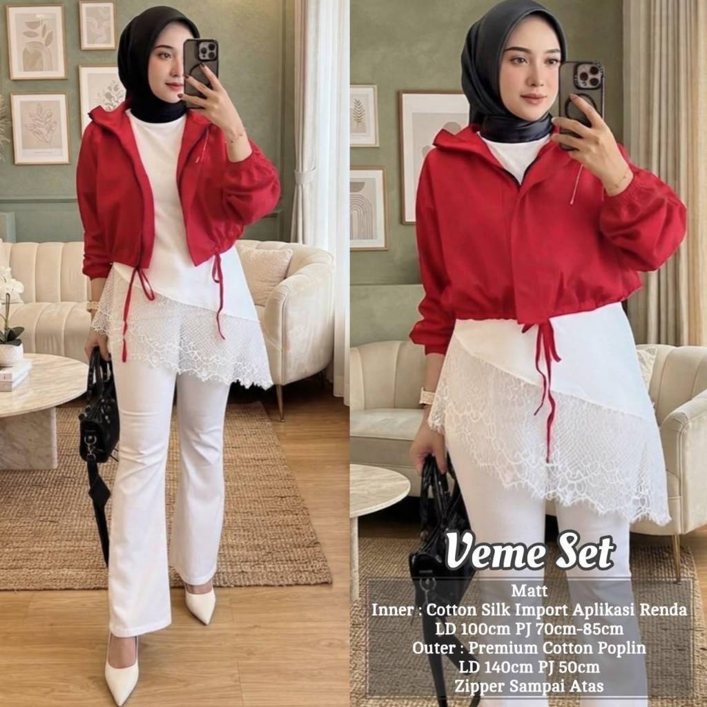Tunik merah putih inner outer