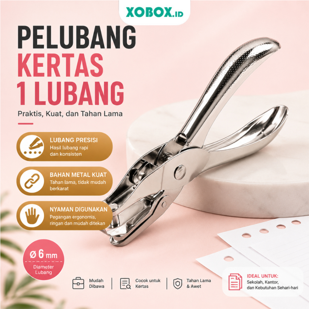 Pembolong Kertas 1 Lubang 6MM Pelubang Kertas Tunggal One Hole Punch Perforator Single ATK3007