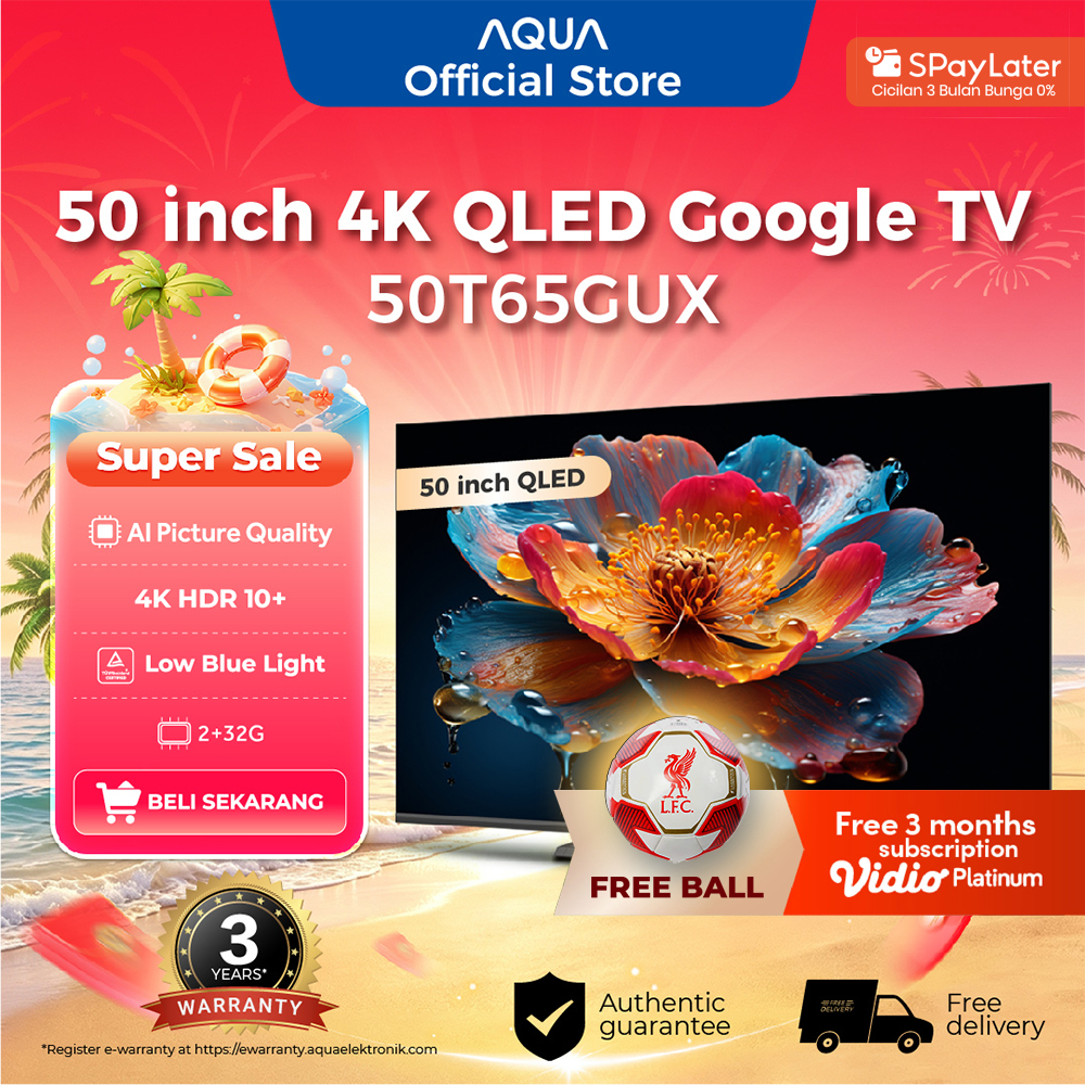 AQUA Elektronik TV 50T65GUX -4K QLED-HDR 10+-Google TV - AI picture quality- Dolby Audio- Google Pla