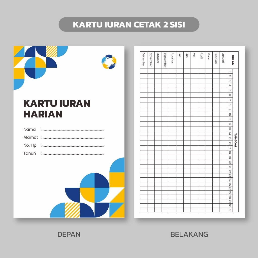 (ISI 50 PCS) Kartu Iuran Harian, Mingguan, Bulanan /SPP/Iuran Warga/Les Bimbel/Paguyuban