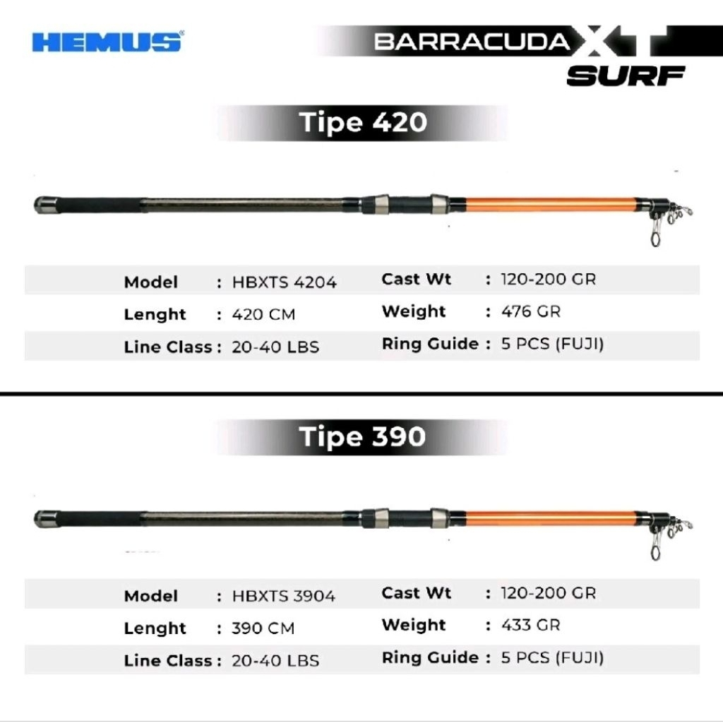 Joran Pancing Surf Hemus Barracuda XT FUJI Laut Tahan Lama 1.5kg Menangkap Ikan Besar