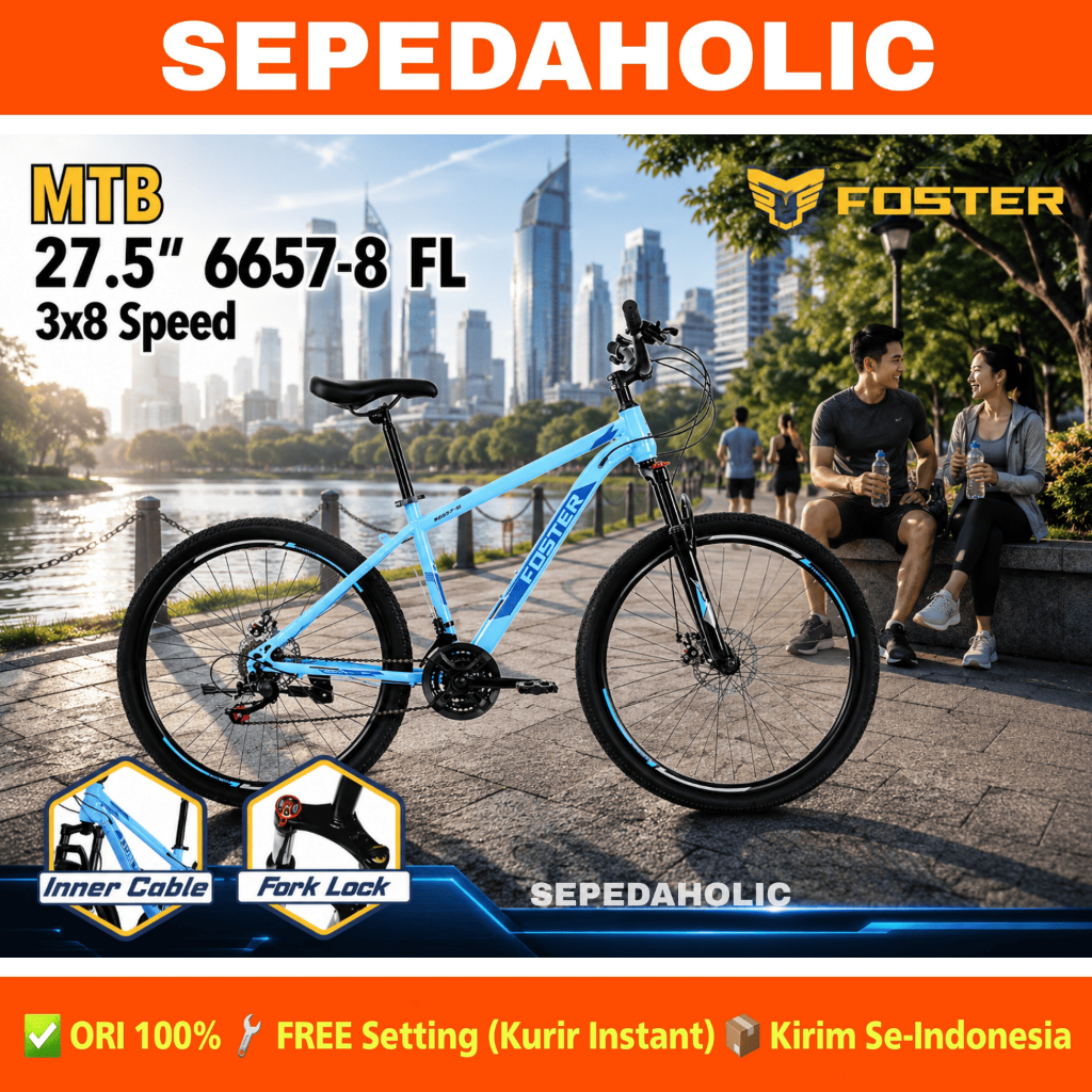 Sepeda Gunung MTB 26 27.5 Inch FOSTER 6657-8 FL Fork Lock / EVERGREEN BLAZE 685 / FORWARD FWD