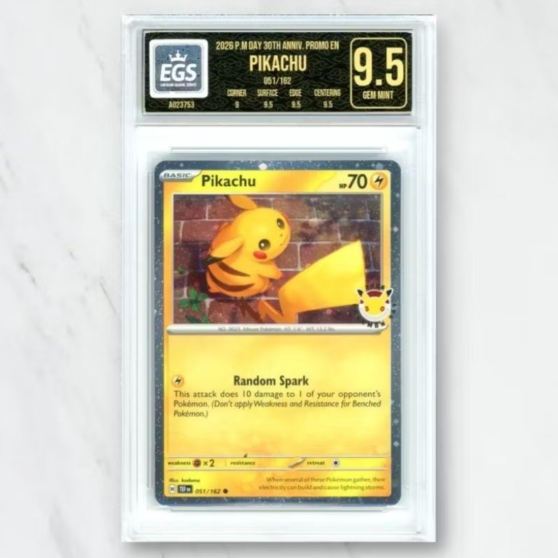 Kartu TCG Pokemon Pokemon Day 30th Anniversary Pikachu 051/162 English Grading EGS 9,5