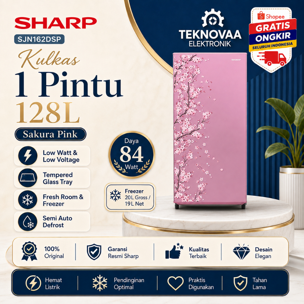 SHARP KULKAS 1 PINTU SJN162DSP 128L/SJN-162DSP/SJN 162DSP/KULKAS LOW WATT MURAH ORIGINAL BERGARANSI