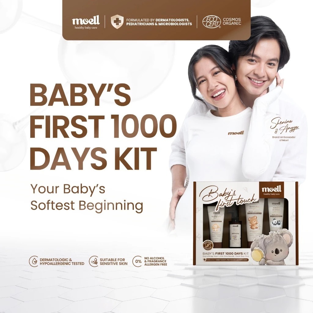 Moell Set Hampers Newborn - Gift Set Perawatan 1000 Hari Pertama Bayi - Paket Lengkap 4in1 (Face Cre