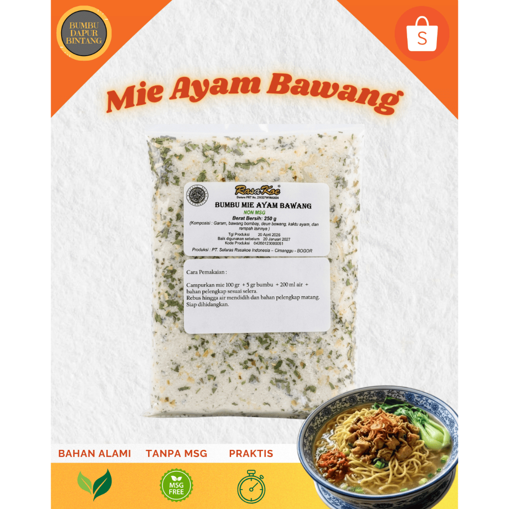 Bumbu 250gr Non MSG Mie Rasa Ayam Bawang Rasakoe Bisa COD bumbudapurbintang