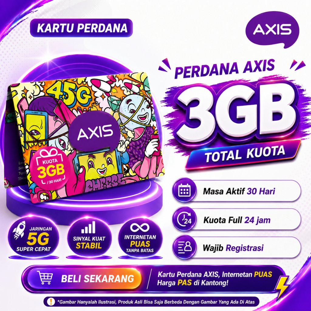 Kartu Perdana AXIS  Kuota 3GB 30 Hari - Kartu Perdana Kuota Axis Murah - Kartu Perdana Kuota Axis 3G