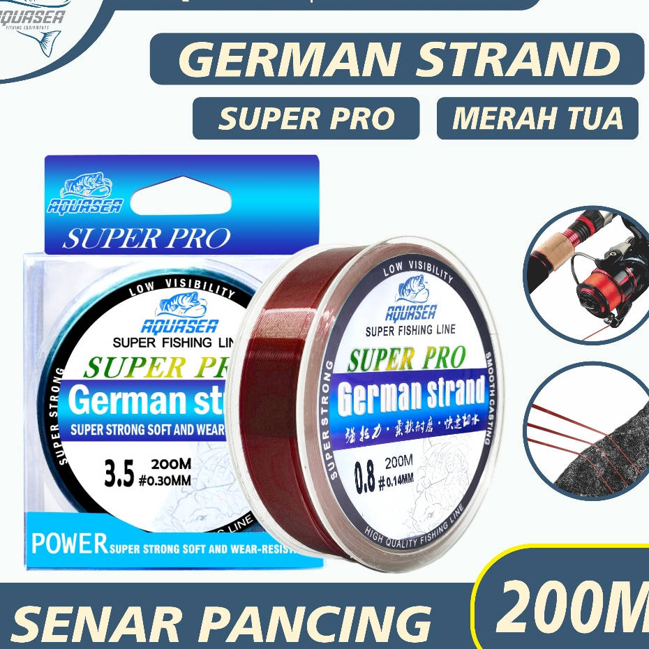 AQUASEA - Tali Pancing 200m Germany Warna Merah Fishing Line Senar Pancing  Nilon  anti keriting