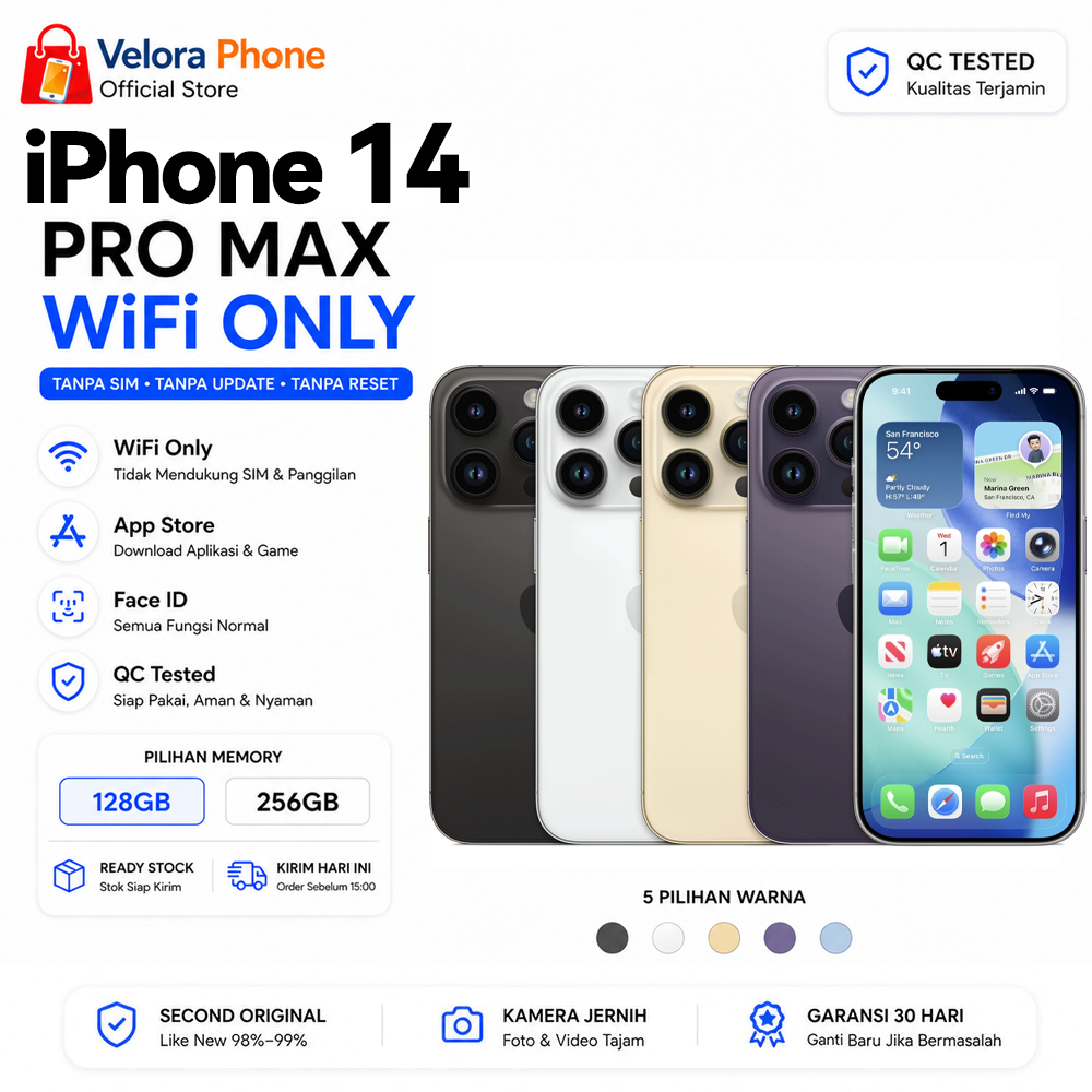 Apple iPhone 14 Pro / 14 Pro Max WiFi Only 100% Original Second 128GB/256GB/512GB Mulus Fullset Coco