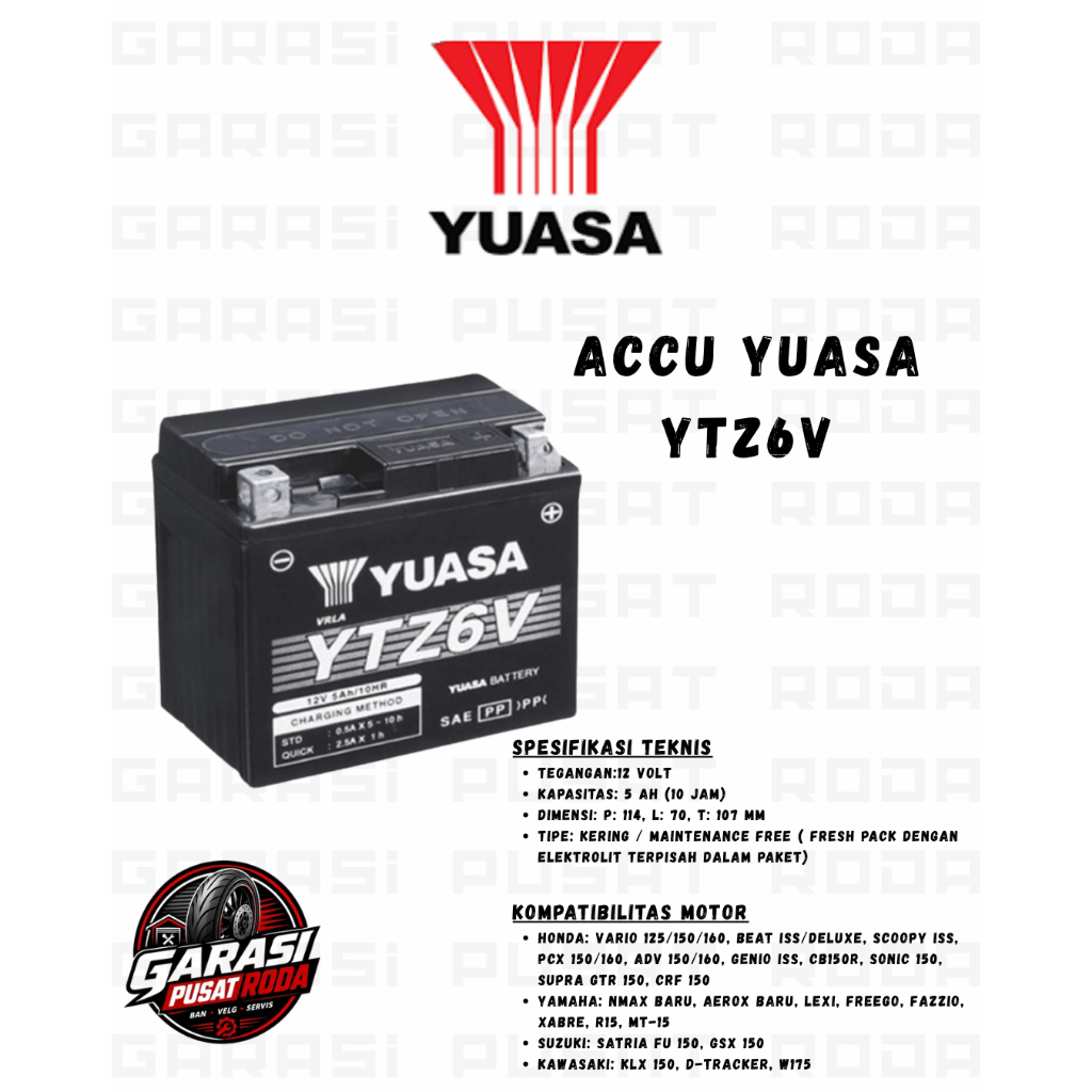 ACCU YUASA YTZ6V // ACCU full KERING // ACCU MOTOR VARIO 125, VARIO 150, PCX