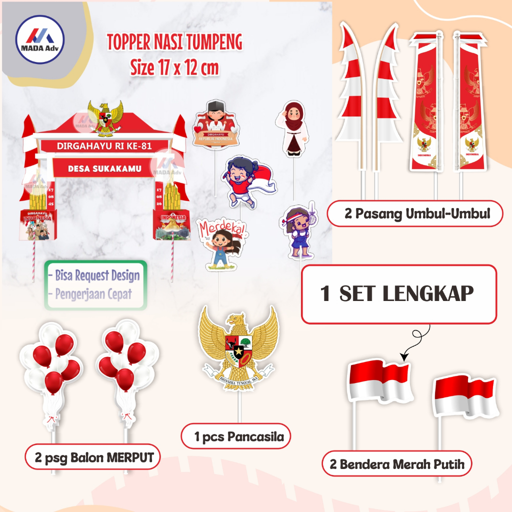 Topper 17 Agustus / Tumpeng Kemerdekaan HUT RI/ Topper Custom Kemerdekaan 5/ Topper Tumpeng Kemerdek