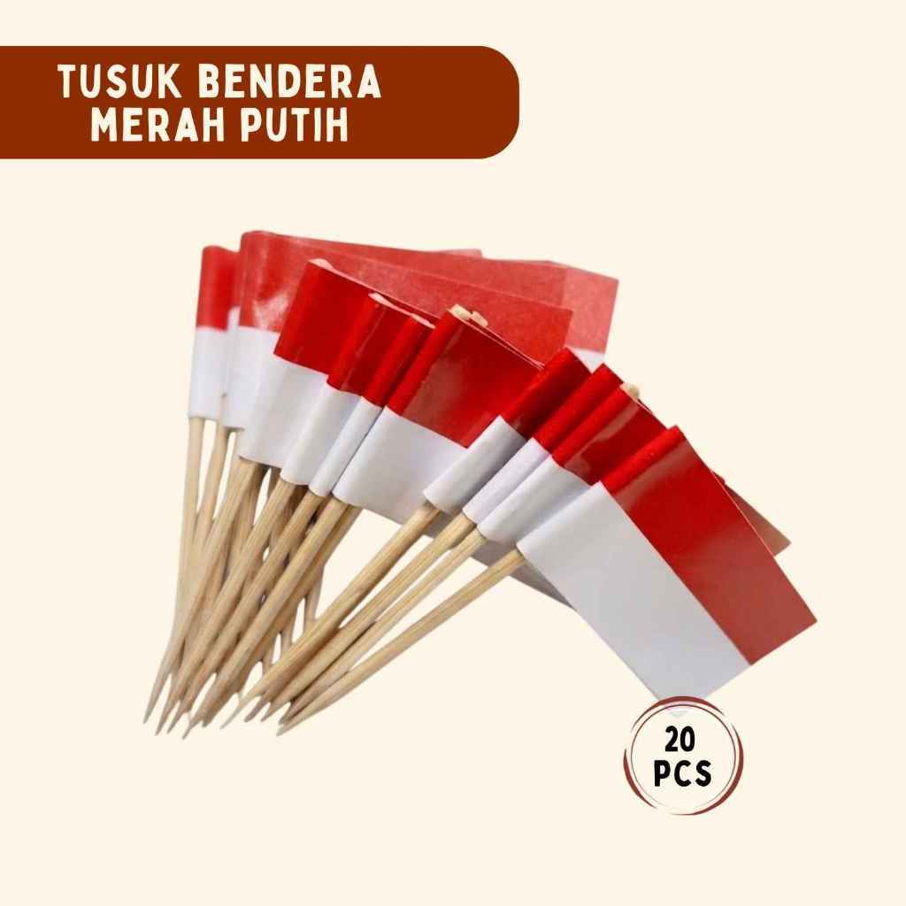 Tusuk Bendera Merah Putih 20 PCS Penghias Bendera Mini Kayu